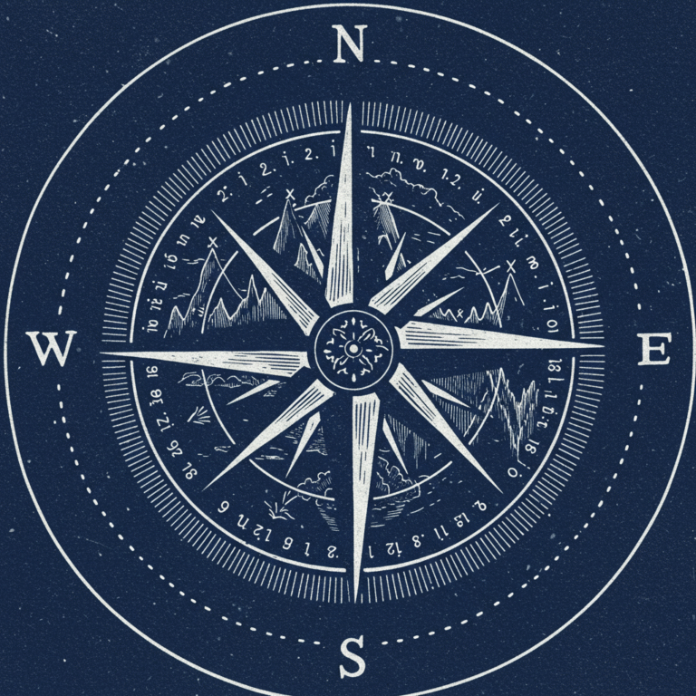 Bold woodcut compass illustration about personal values