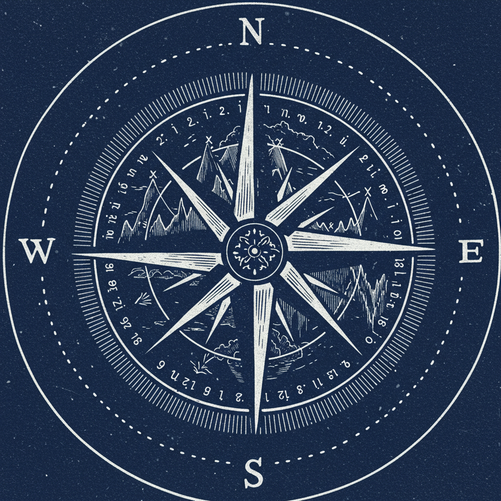 Bold woodcut compass illustration about personal values